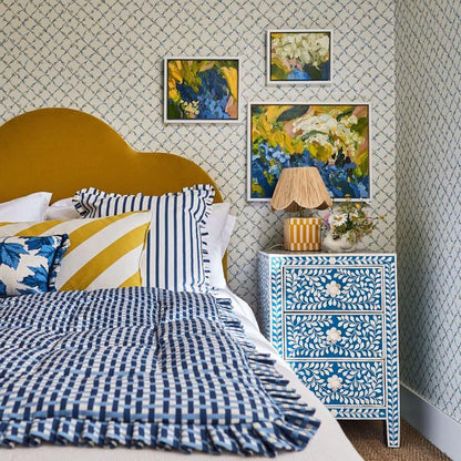 Harlequin x Sophie Robinson Basket Weave fabric in Lapis/Sky featuring a subtle geometric pattern on premium 100% cotton textile for upholstery, curtains, blinds, and home décor, available from Primoends