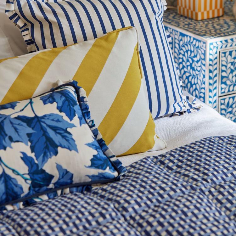 Harlequin x Sophie Robinson Basket Weave fabric in Lapis/Sky featuring a subtle geometric pattern on premium 100% cotton textile for upholstery, curtains, blinds, and home décor, available from Primoends