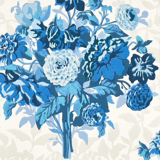 HARLEQUIN Dahlia Bunch Wallpaper Contemporary, Floral Lapis  Surface- Printed Wallpaper - HSRW113055