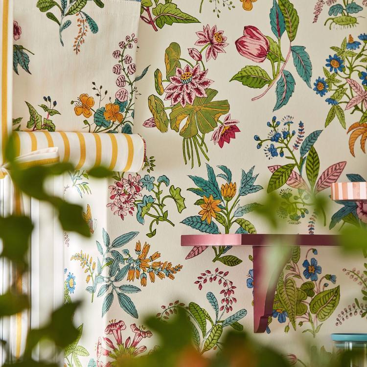 Harlequin Sophie Robinson Woodland Floral Wallpaper HSRW113057 in Peridot/Ruby/Pearl — botanical garden inspired designer wallpaper with peony primrose and laburnum motifs, perfect for elegant living rooms, bedrooms, and luxury interiors, available at Primoends
