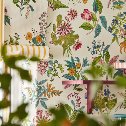 Harlequin Sophie Robinson Woodland Floral Wallpaper HSRW113057 in Peridot/Ruby/Pearl — botanical garden inspired designer wallpaper with peony primrose and laburnum motifs, perfect for elegant living rooms, bedrooms, and luxury interiors, available at Primoends