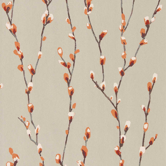 HARLEQUIN Salice Wallpaper Leaves , Trees Tangerine,Gilver  Rotary Printed Wallpaper - HSTO111470