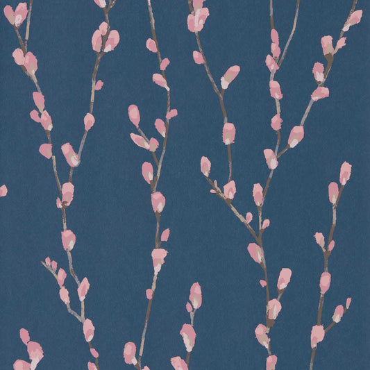 HARLEQUIN Salice Wallpaper Leaves , Trees Rose,Navy  Rotary Printed Wallpaper - HSTO111471