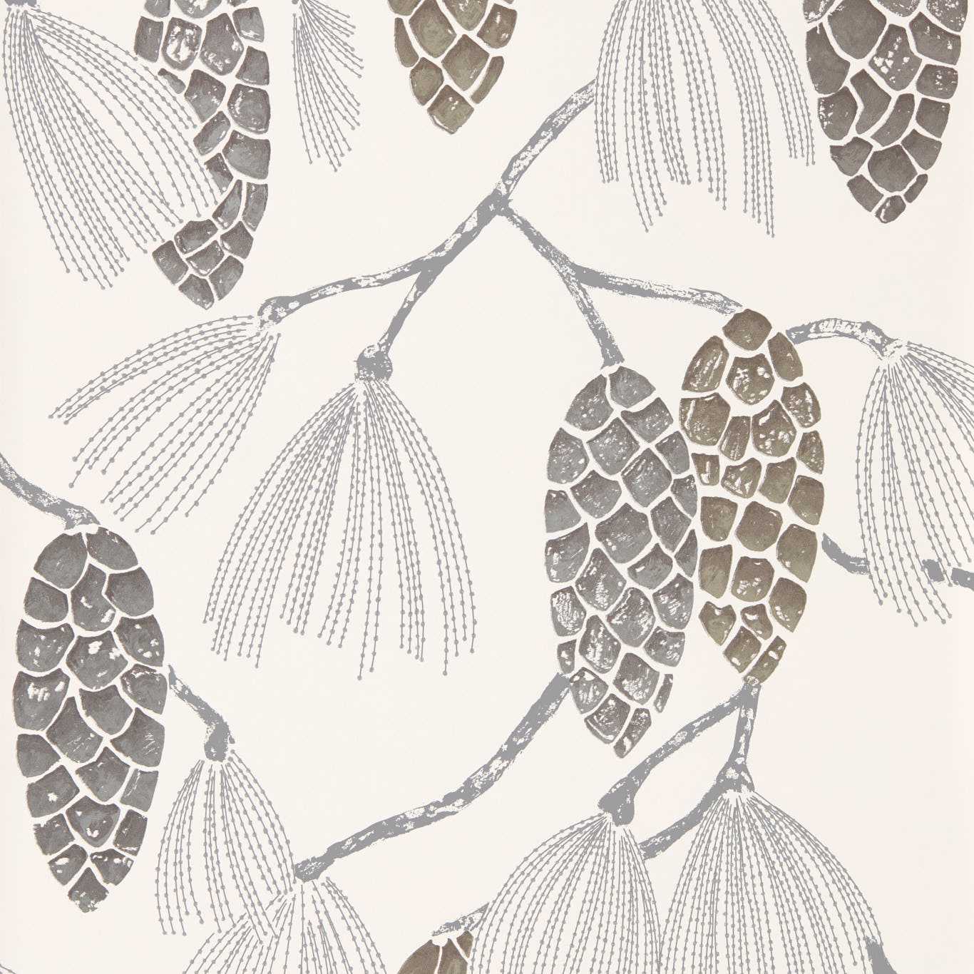 HARLEQUIN Epitome Wallpaper Leaves , Trees Gliver,Silver,Chalk  Rotary Printed Wallpaper - HSTO111501