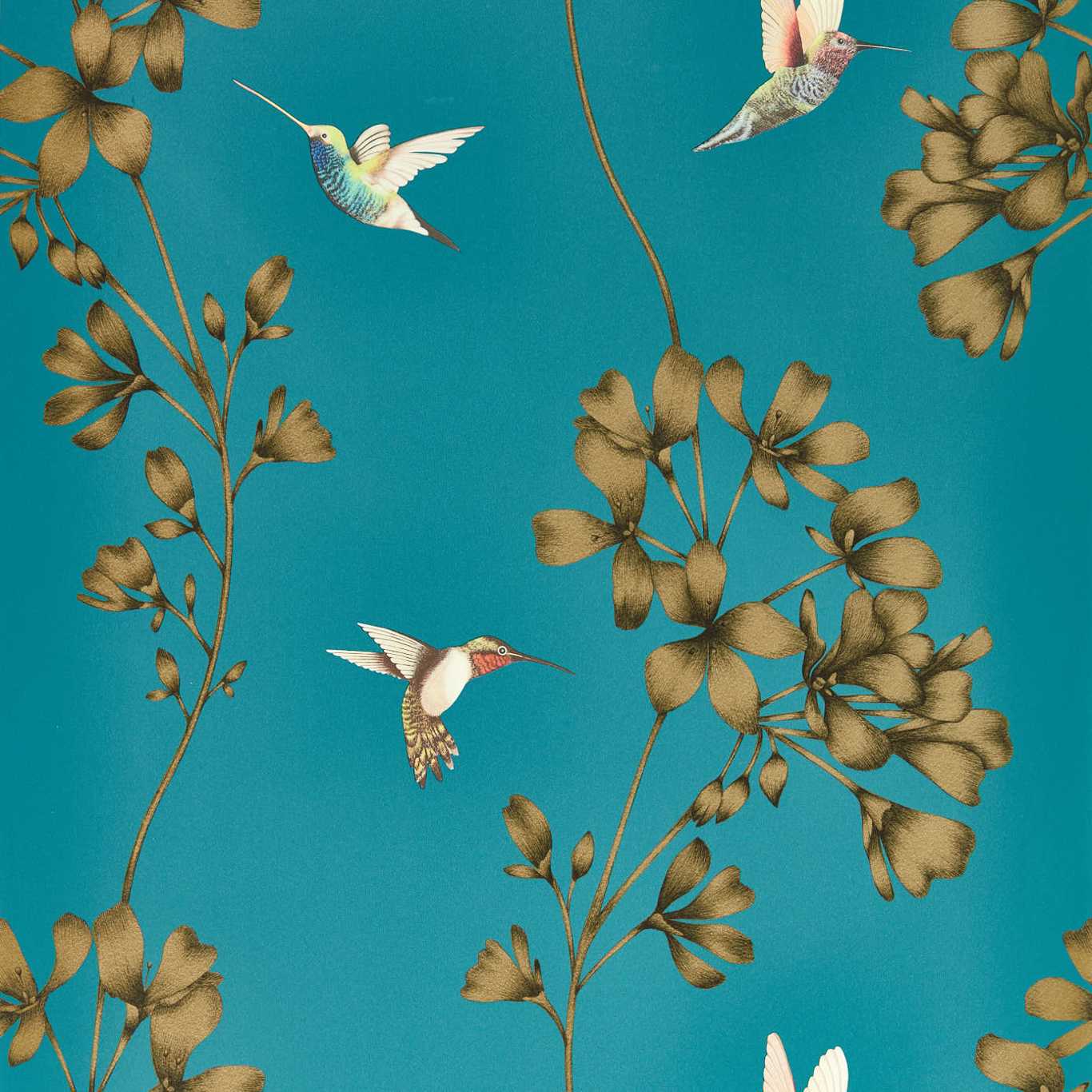 HARLEQUIN Amazilia Wallpaper Contemporary, Floral Teal,Gold  Gravure - Wide Width Printed Wallpaper - HTEW112604