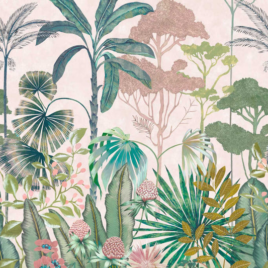 HARLEQUIN Floreana Wallpaper Leaves , Trees Bleached Coral,Succulent,Fig Leaf  Digital Printed Wallpaper Wide Width - HTEW112777