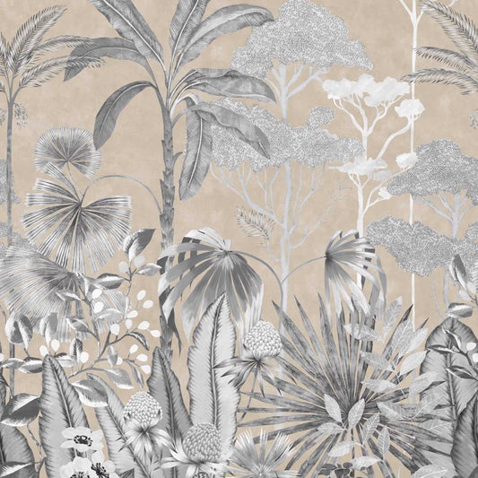 HARLEQUIN Floreana Wallpaper Leaves , Trees Gilt,Black Earth, Tranquility  Digital Printed Wallpaper Wide Width - HTEW112778