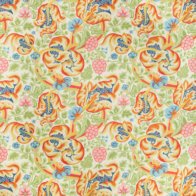 KRAVET BASICS PRINT JACOBEANS WHITE,GREEN,CORAL   - HULLABALOO.324.0