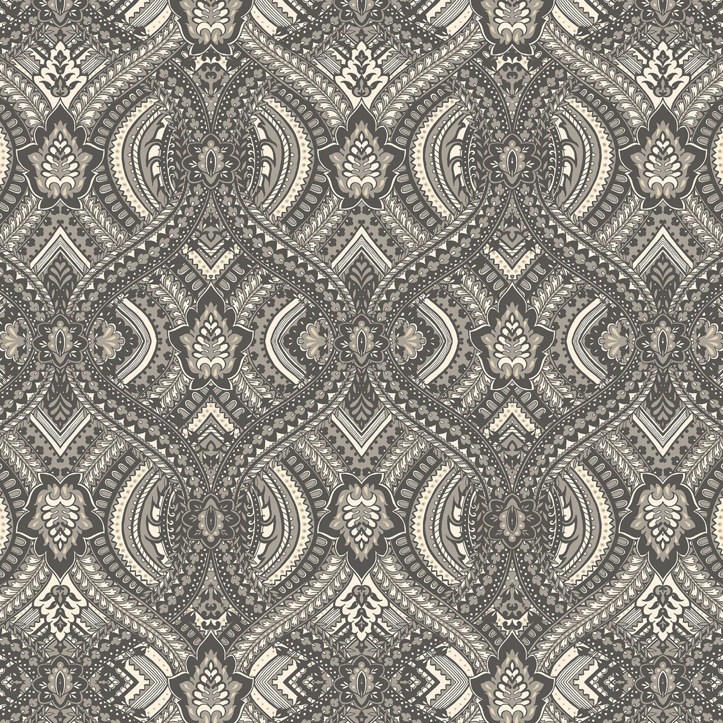 York Wallcoverings Hoopla Walls Ogee Black Peel and Stick Wallpaper Global Bohemian Black  Current Peel & Stick - HWA1035PU