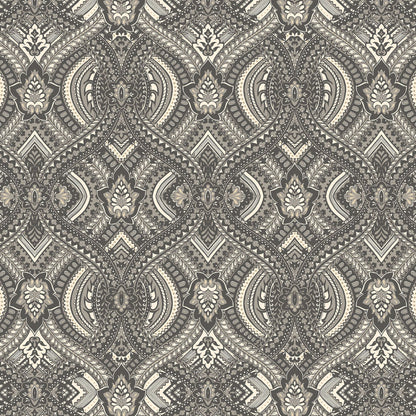 York Wallcoverings Hoopla Walls Ogee Black Peel and Stick Wallpaper Global Bohemian Black  Current Peel & Stick - HWA1035PU