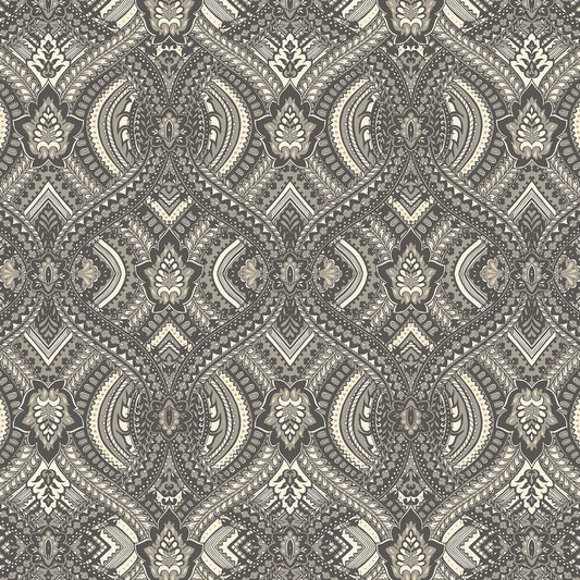 York Wallcoverings Hoopla Walls Ogee Black Peel and Stick Wallpaper Global Bohemian Black  Current Peel & Stick - HWA1035PU