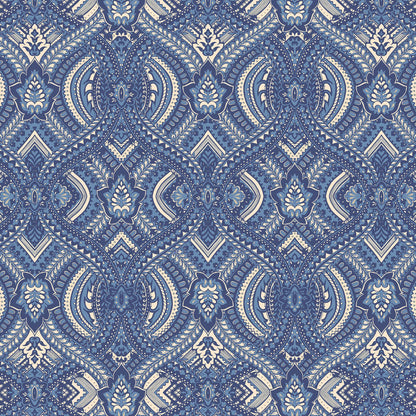 York Wallcoverings Hoopla Walls Ogee Navy Blue Peel and Stick Wallpaper Global Bohemian Navy Blue  Current Peel & Stick - HWA1036PU