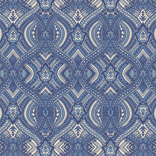 York Wallcoverings Hoopla Walls Ogee Navy Blue Peel and Stick Wallpaper Global Bohemian Navy Blue  Current Peel & Stick - HWA1036PU