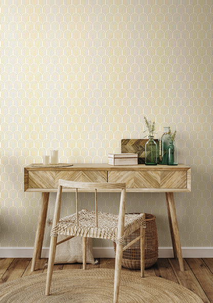 York Wallcoverings Hoopla Walls Retro Arch Cream Peel and Stick Wallpaper Graphics Retro Cream  Current Peel & Stick - HWA1066PU