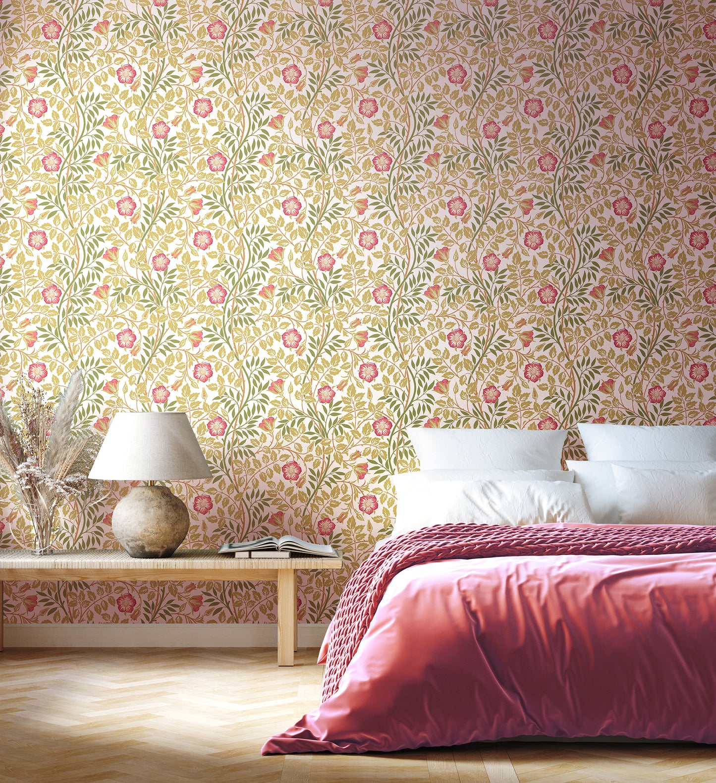 York Wallcoverings Hoopla Walls Rosehip Trail Rose Pink Peel and Stick Wallpaper Botanical Transitional Rose Pink  Current Peel & Stick - HWA1099PU
