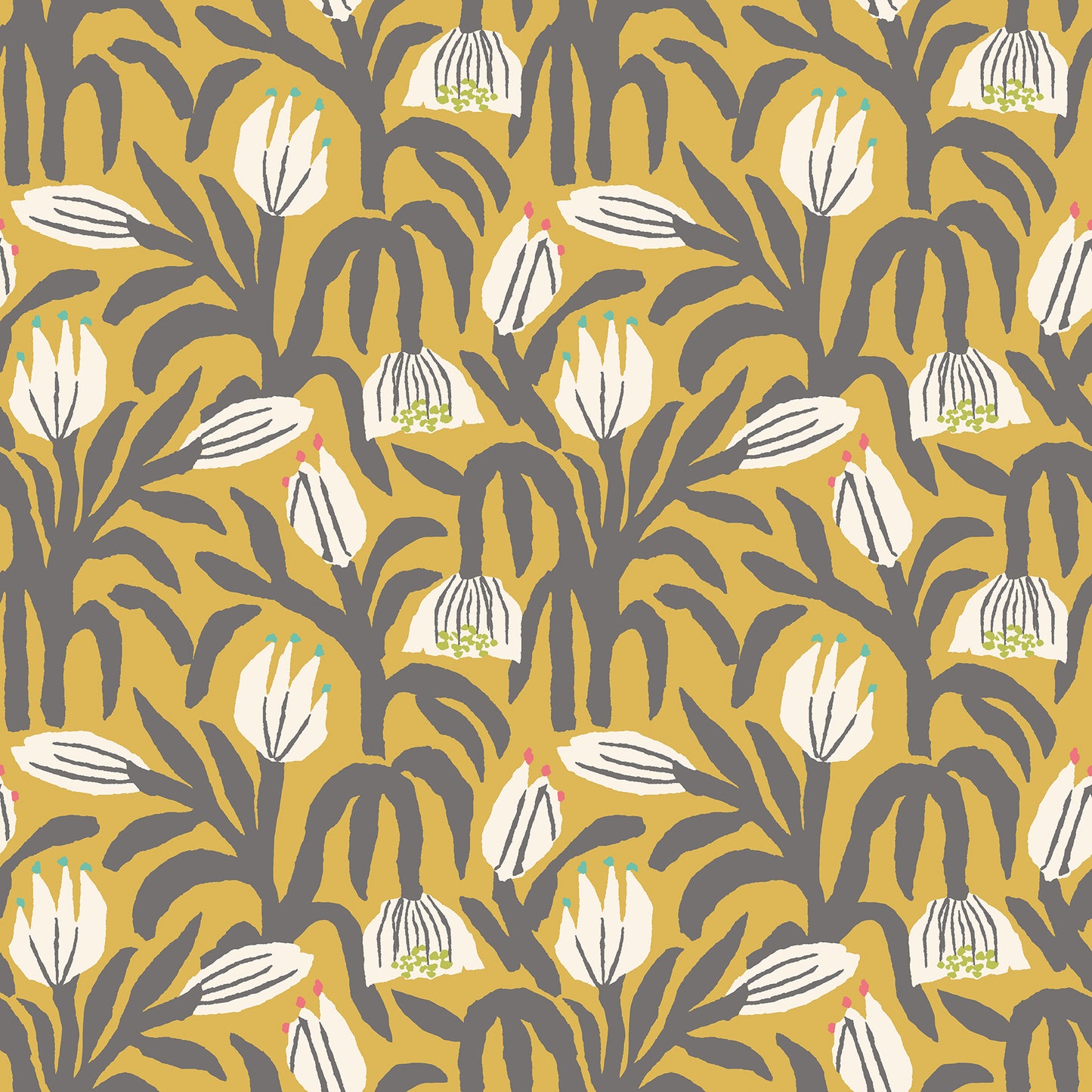 York Wallcoverings Hoopla Walls Chunky Flower Mustard Peel and Stick Wallpaper Botanical Modern Mustard  Current Peel & Stick - HWA1154PU
