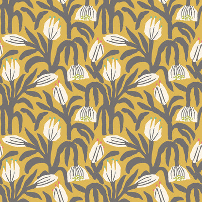 York Wallcoverings Hoopla Walls Chunky Flower Mustard Peel and Stick Wallpaper Botanical Modern Mustard  Current Peel & Stick - HWA1154PU
