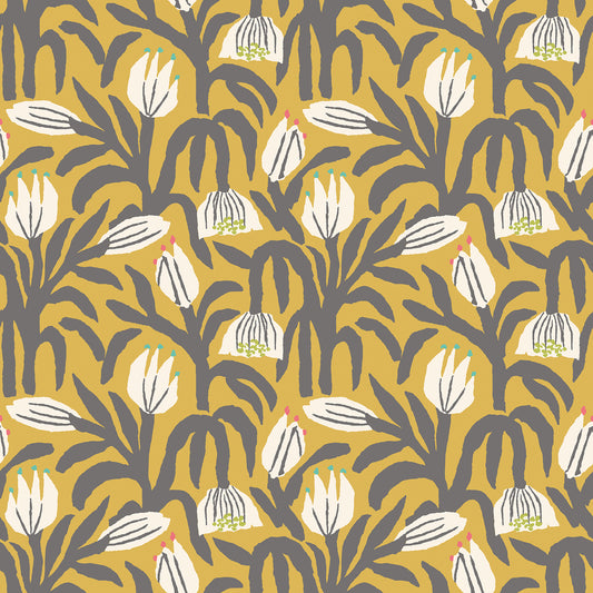 York Wallcoverings Hoopla Walls Chunky Flower Mustard Peel and Stick Wallpaper Botanical Modern Mustard  Current Peel & Stick - HWA1154PU