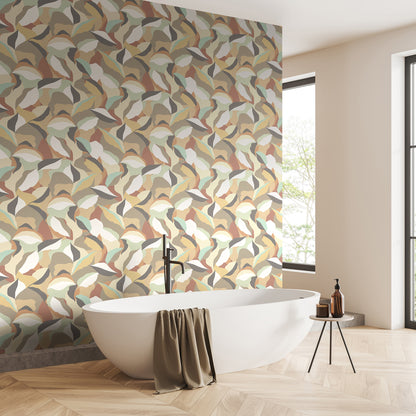 York Wallcoverings Hoopla Walls Leafy Patchwork Caramel & Mint Peel and Stick Wallpaper Botanical Modern Caramel & Mint  Current Peel & Stick - HWA1161PU