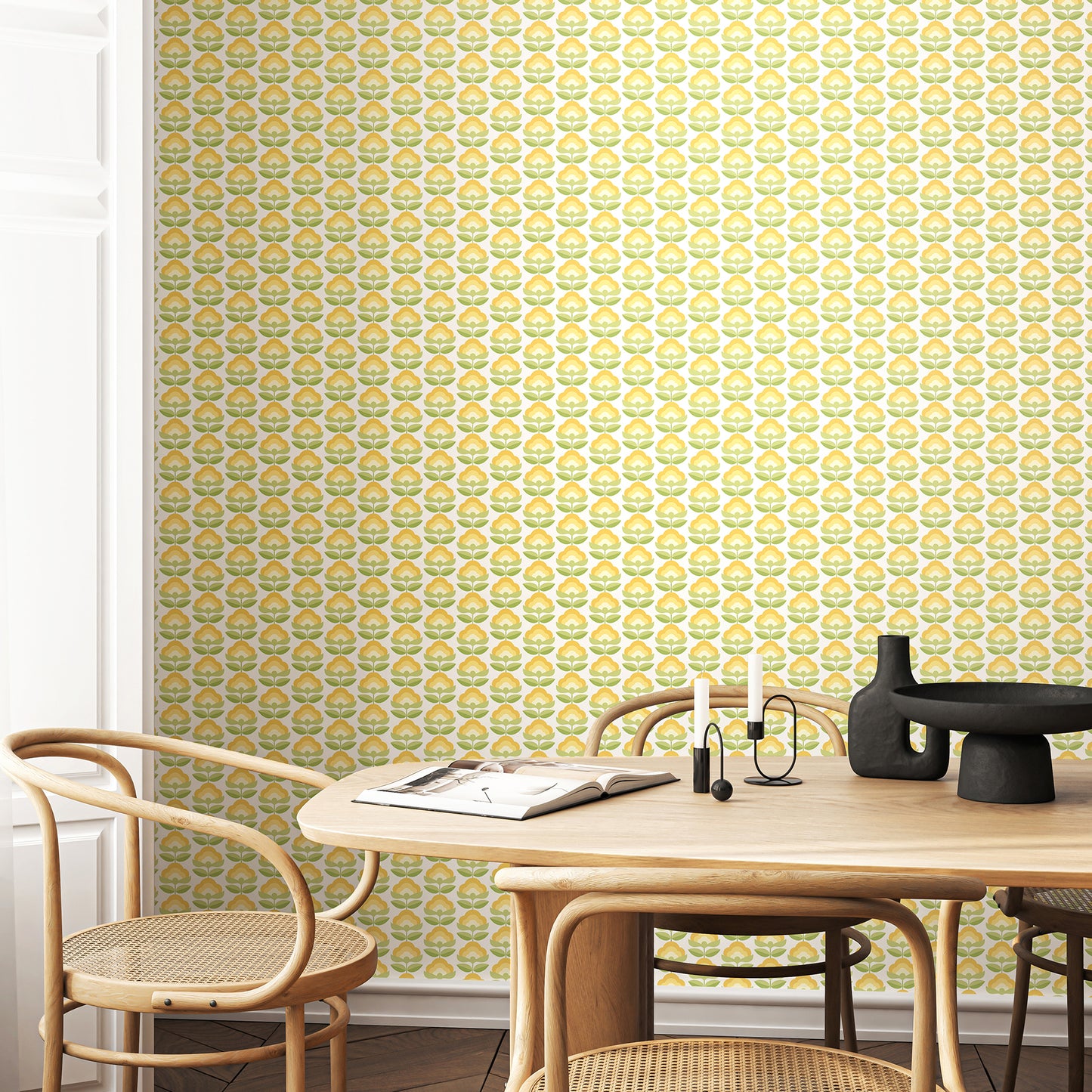 York Wallcoverings Hoopla Walls Retro Flower Sunshine Peel and Stick Wallpaper Botanical Retro Sunshine  Current Peel & Stick - HWA1170PU