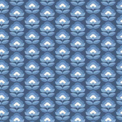 York Wallcoverings Hoopla Walls Retro Flower Indigo Mix Peel and Stick Wallpaper Botanical Retro Indigo Mix  Current Peel & Stick - HWA1175PU