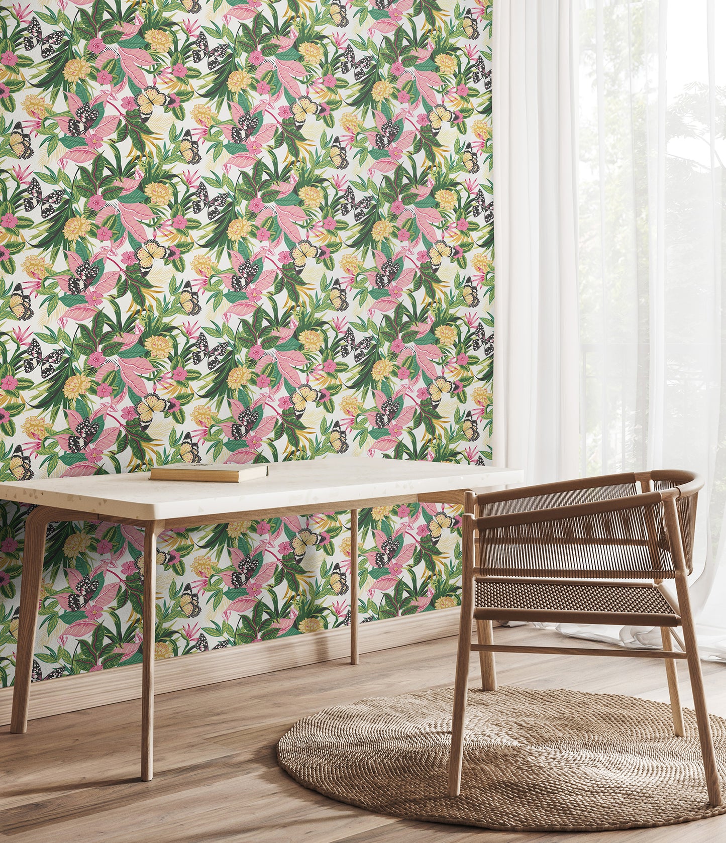 York Wallcoverings Hoopla Walls Paradise Flamingo Peel and Stick Wallpaper Botanical Modern Flamingo  Current Peel & Stick - HWA1191PU