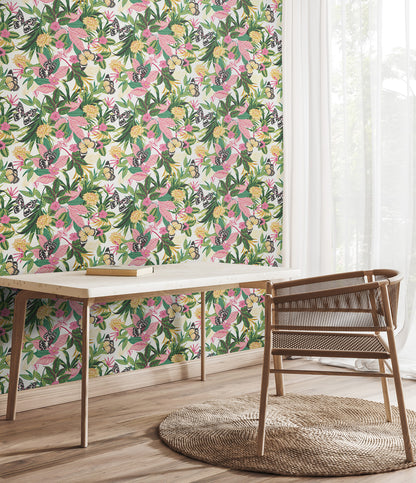 York Wallcoverings Hoopla Walls Paradise Flamingo Peel and Stick Wallpaper Botanical Modern Flamingo  Current Peel & Stick - HWA1191PU