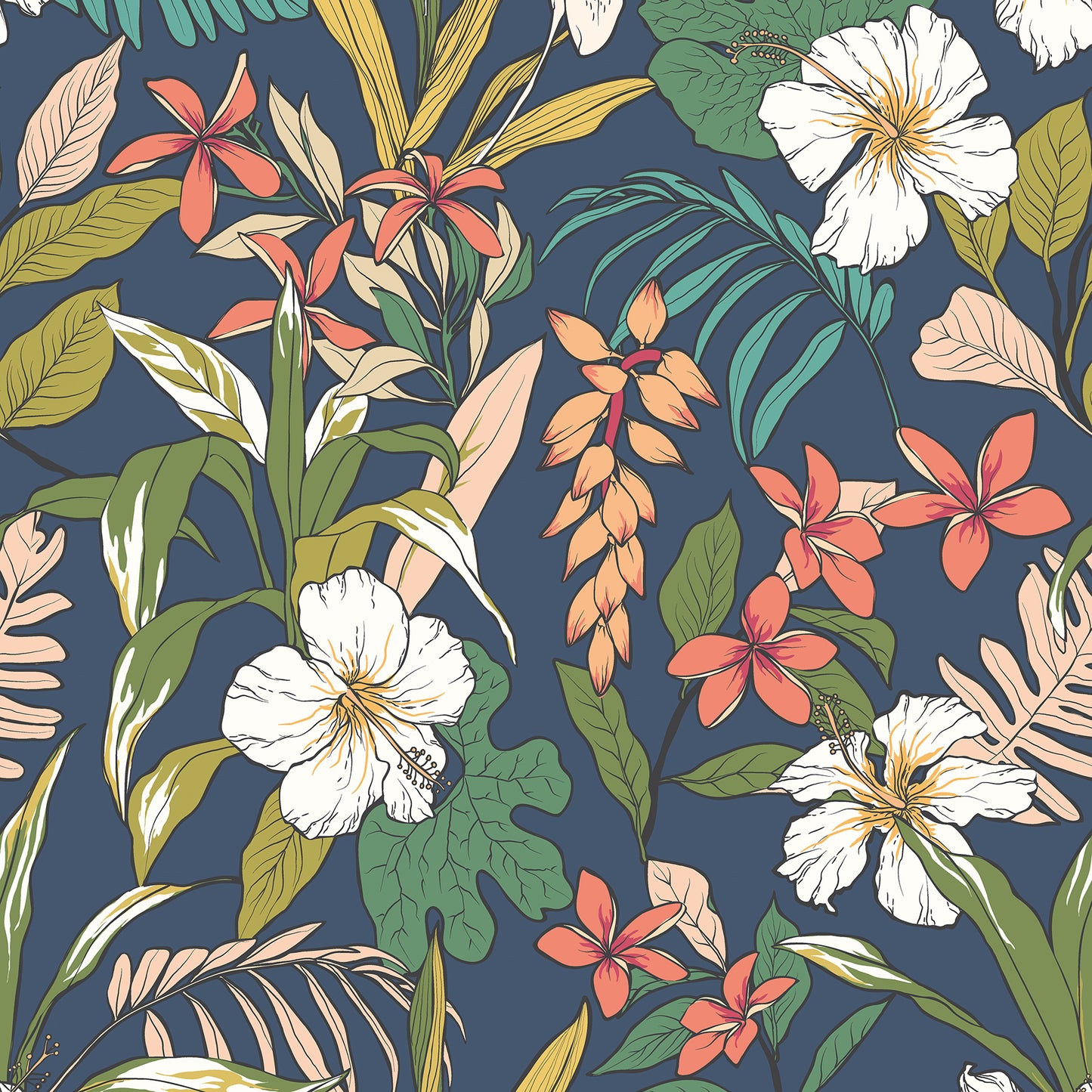 York Wallcoverings Hoopla Walls Oasis Navy Twist Peel and Stick Wallpaper Botanical Modern Navy Twist  Current Peel & Stick - HWA1203PU