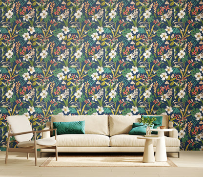 York Wallcoverings Hoopla Walls Oasis Navy Twist Peel and Stick Wallpaper Botanical Modern Navy Twist  Current Peel & Stick - HWA1203PU