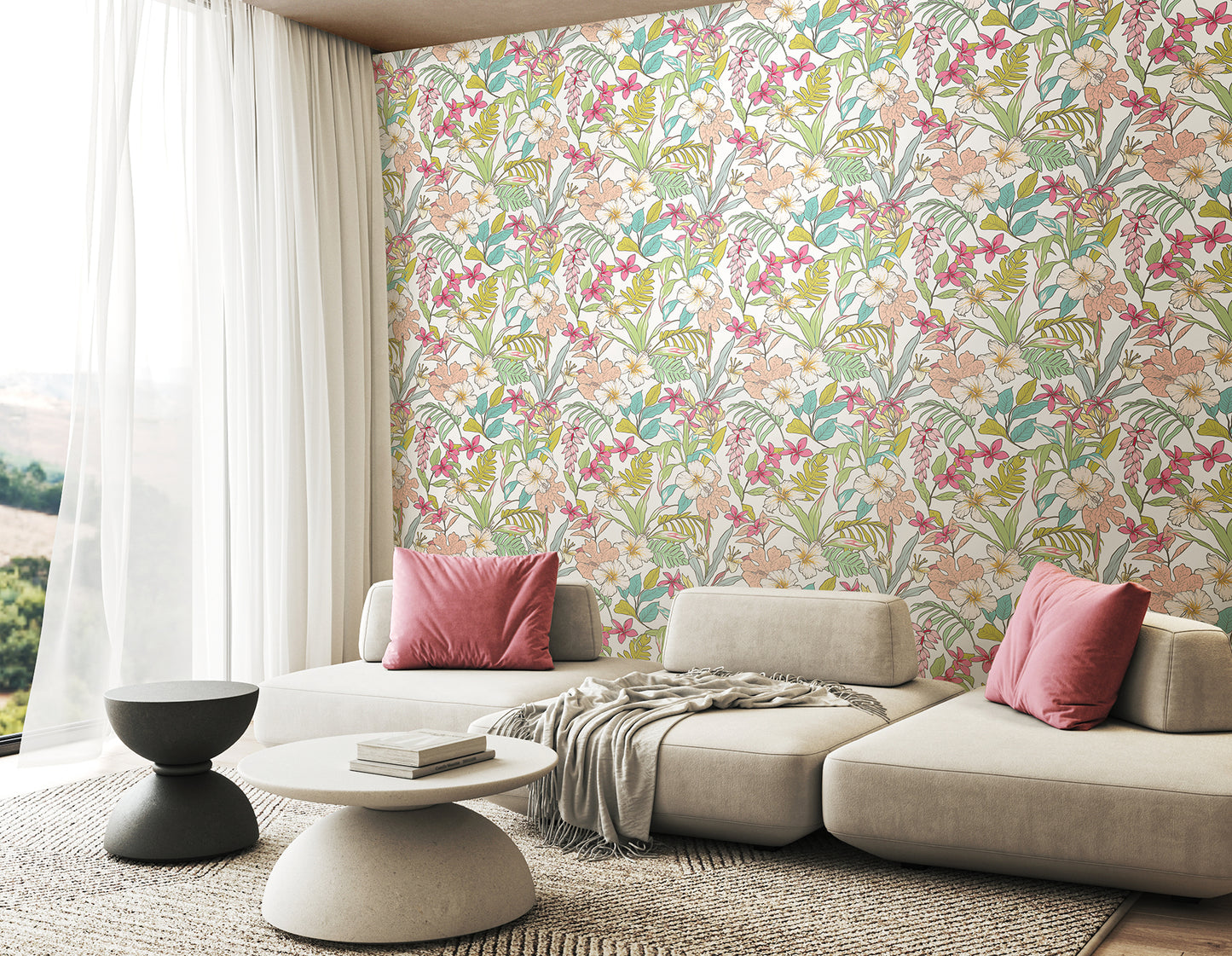 York Wallcoverings Hoopla Walls Oasis Apple & Rose Peel and Stick Wallpaper Botanical Modern Apple & Rose  Current Peel & Stick - HWA1207PU