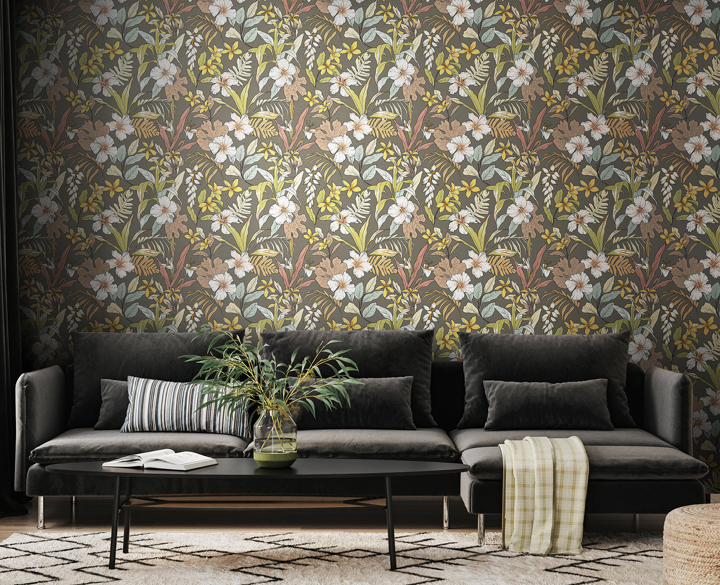 York Wallcoverings Hoopla Walls Oasis Mink & Sage Peel and Stick Wallpaper Botanical Modern Mink & Sage  Current Peel & Stick - HWA1209PU