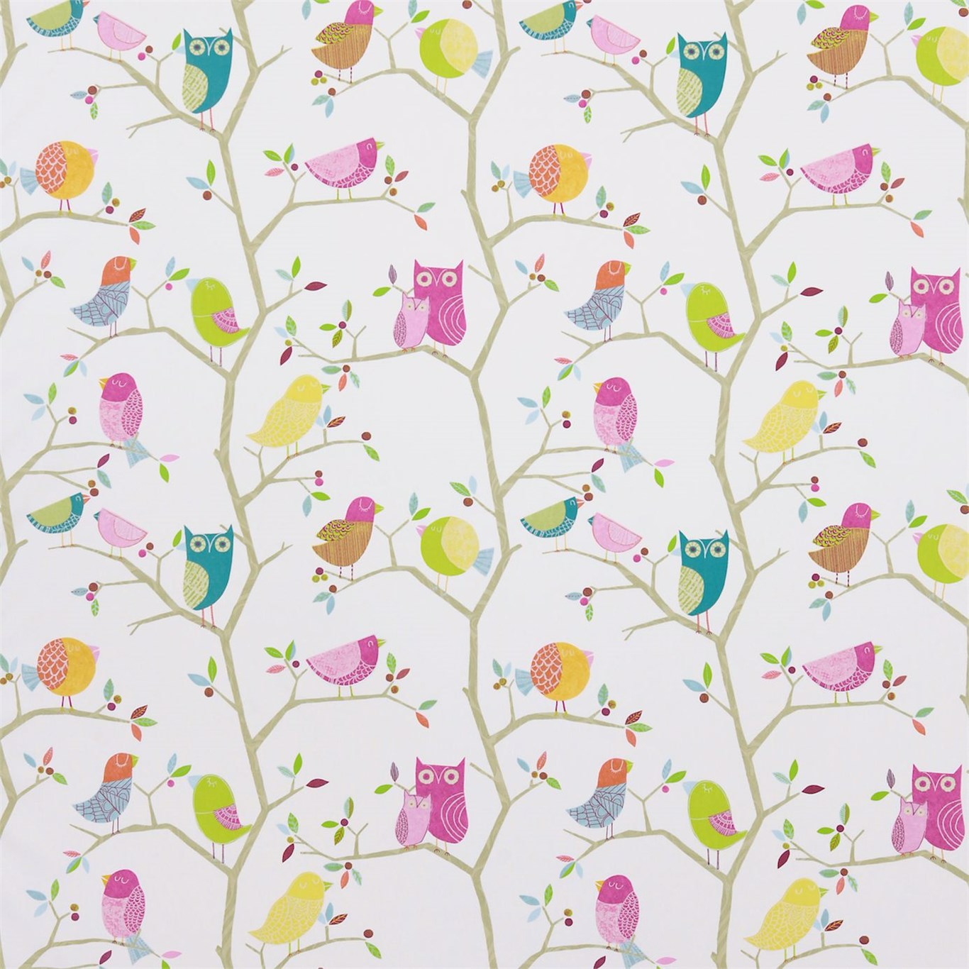 HARLEQUIN What A Hoot Fabric Kids Pink,Blue,Lime   - HWO03224