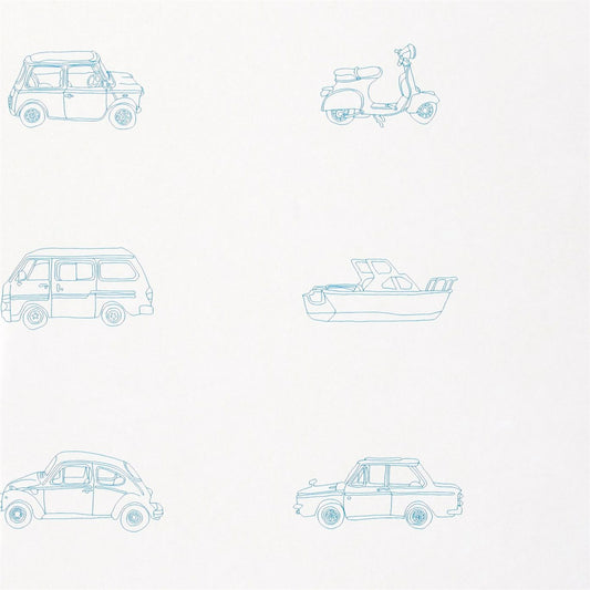 HARLEQUIN Go Go Retro Wallpaper Kids Aqua and White  Gravure Printed Wallpaper - HWO70504