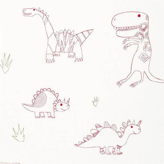 HARLEQUIN Jolly Jurassic Wallpaper Kids Strawberry,Emerald,Neutral  Gravure Printed Wallpaper - HWO70525