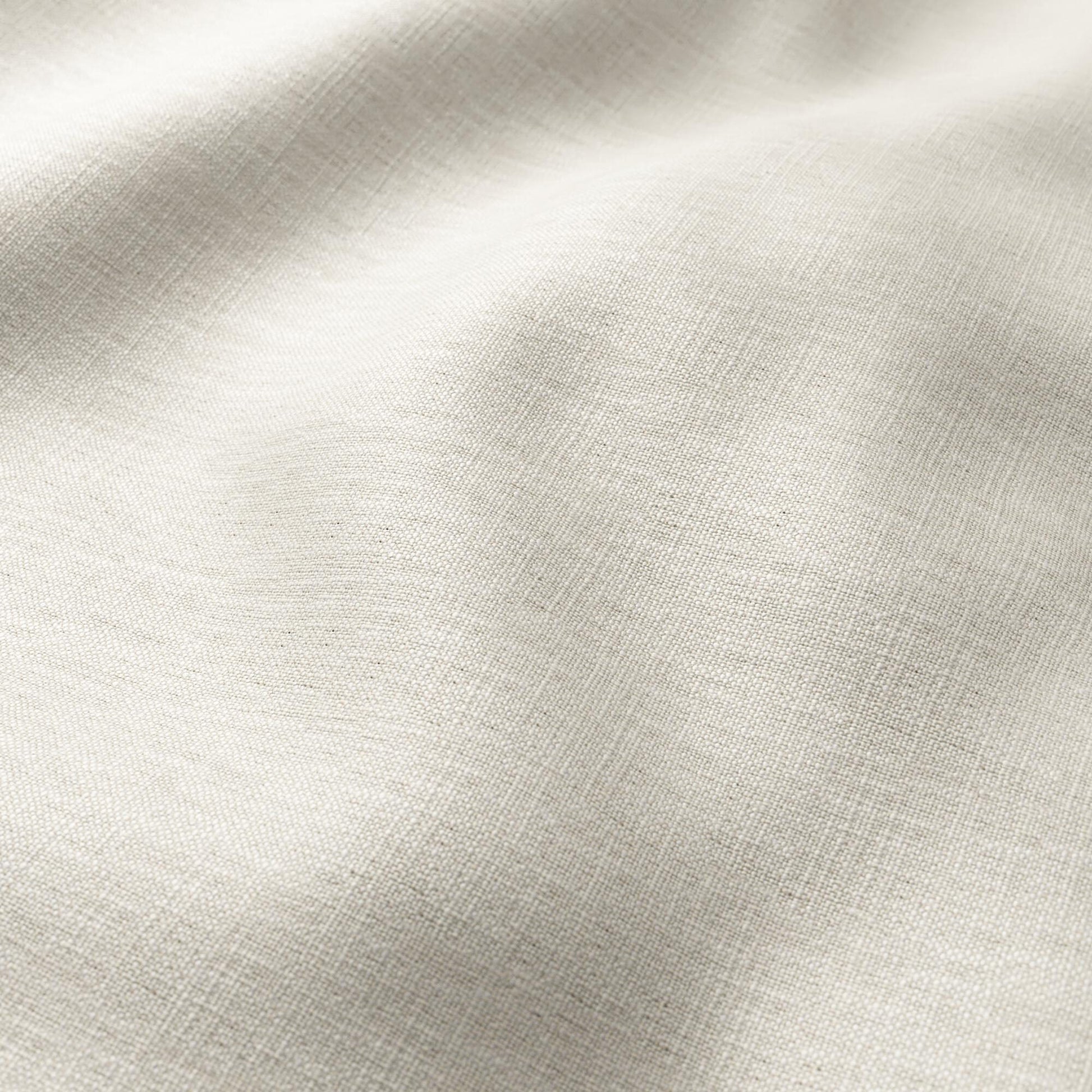 Grey and taupe linen-textured fabric close-up, showing a natural weave and soft texture; suitable for apparel or home decor.