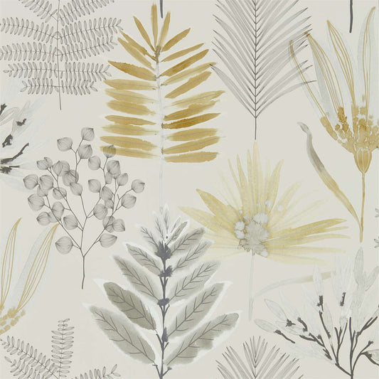 HARLEQUIN Yasuni  Wallpaper Contemporary, Floral Ochre,Linen  Gravure - Wide Width Printed Wallpaper - HZAP111762
