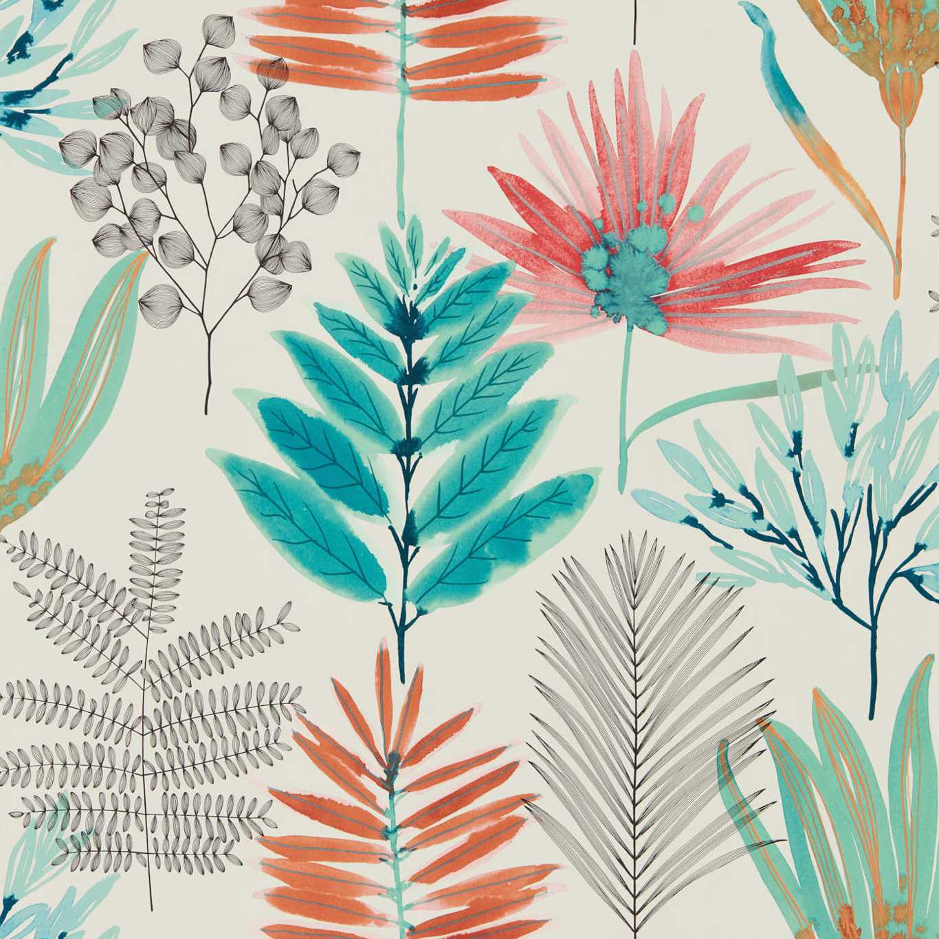 HARLEQUIN Yasuni  Wallpaper Contemporary, Floral Paprika,Kiwi  Gravure - Wide Width Printed Wallpaper - HZAP111763