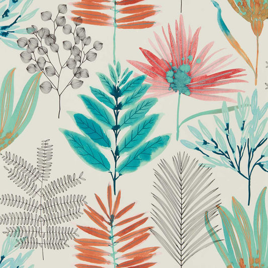 HARLEQUIN Yasuni  Wallpaper Contemporary, Floral Paprika,Kiwi  Gravure - Wide Width Printed Wallpaper - HZAP111763