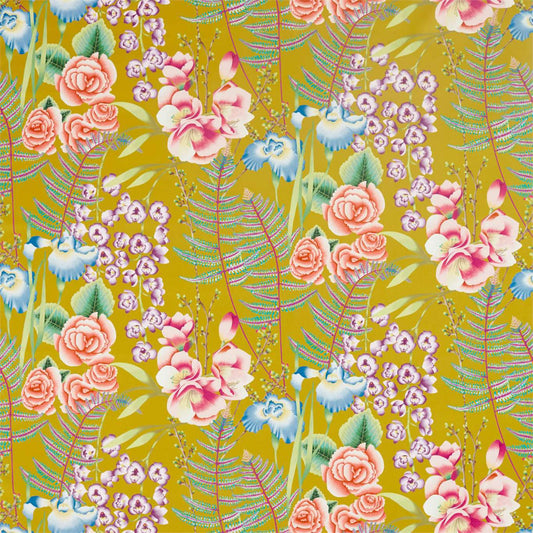 HARLEQUIN OUTLET Amaryllis Fabric Contemporary Floral Coral,Lagoon,Ochre   - HZAP120735