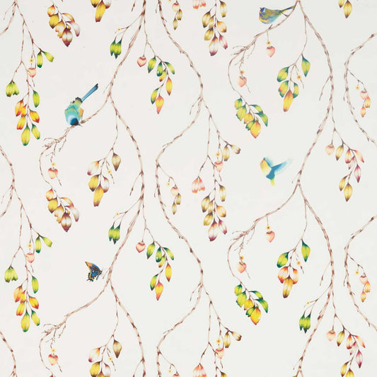 HARLEQUIN Iyanu Voile Fabric Birds Paprika,Kiwi   - HZAP120736