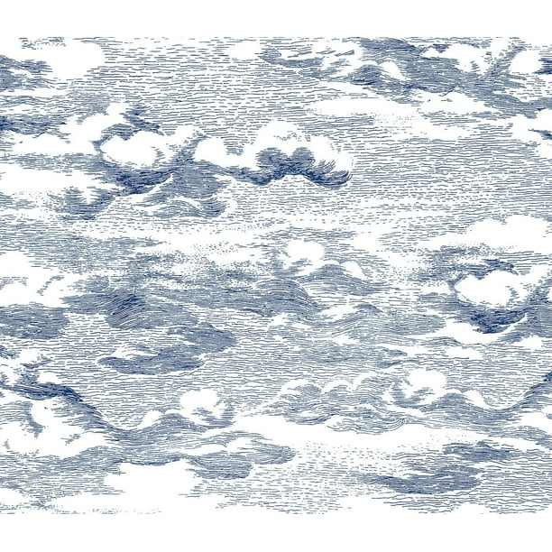 Harry & Grace Harry & Grace Peel and Stick Clouds Illustration Contemporary Blue Semi-Gloss Sidewall - HG11202