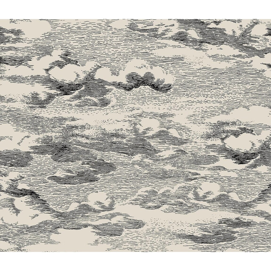 Harry & Grace Harry & Grace Peel and Stick Clouds Illustration Contemporary Beige & Black Semi-Gloss Sidewall - HG11210