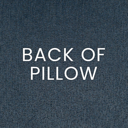 Back of pillow in high-loft denim blue fabric with a textured weave.