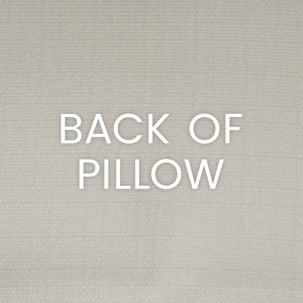 Back of ivory textured pillow with white 'BACK OF PILLOW' text on beige fabric.