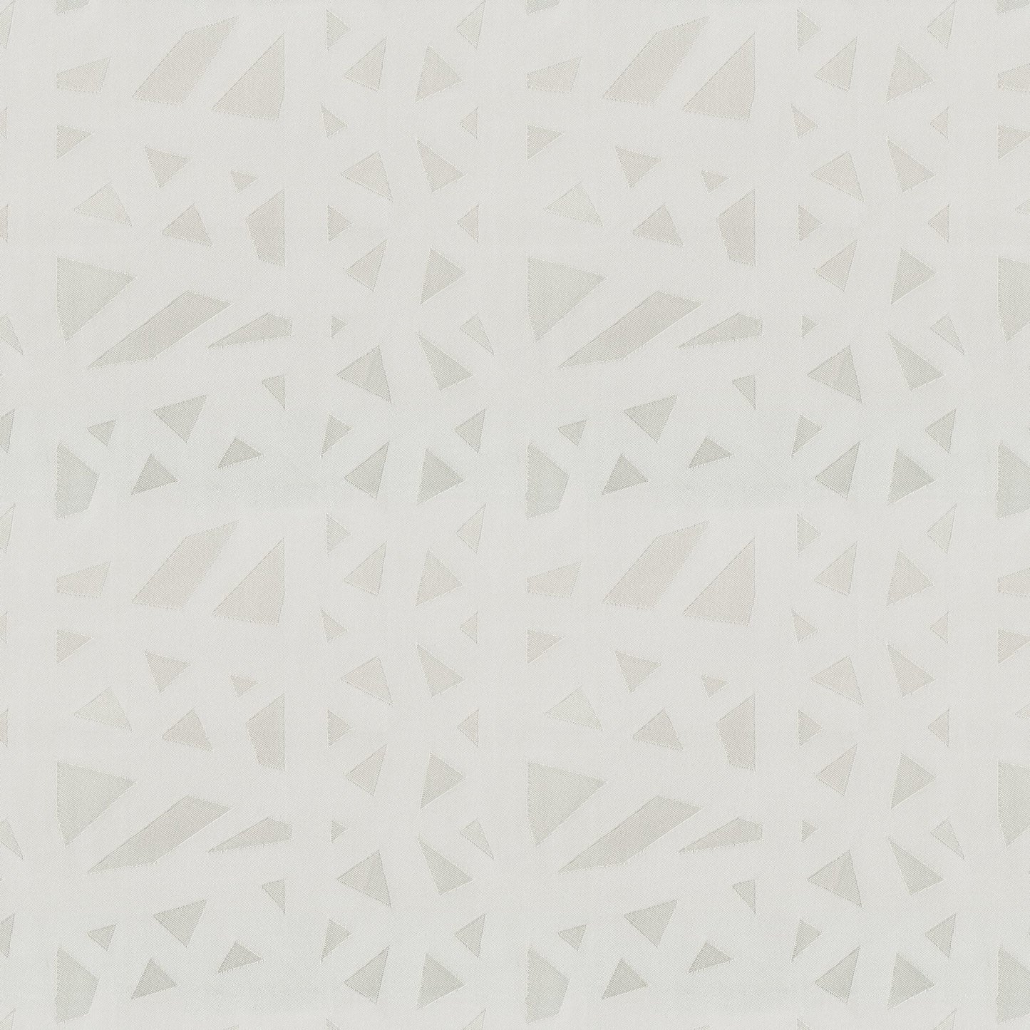 Soft ivory background with pale grey geometric triangles in a repeating abstract pattern; modern, subtle fabric.