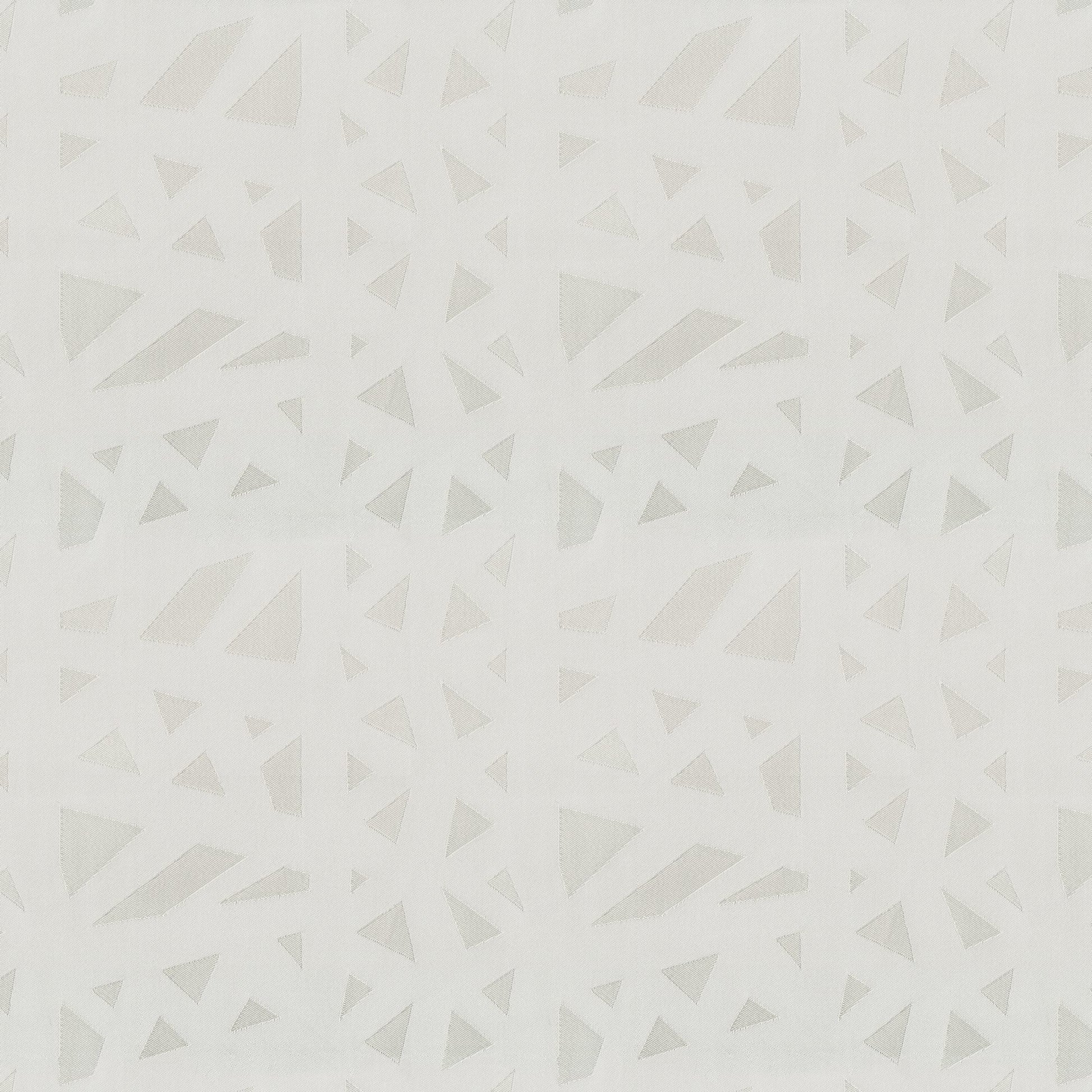 Soft ivory background with pale grey geometric triangles in a repeating abstract pattern; modern, subtle fabric.