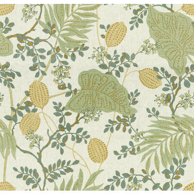 KRAVET DESIGN EMBROIDERY TROPICAL WHITE,GREEN,BLUE   - INDAGE.1635.0