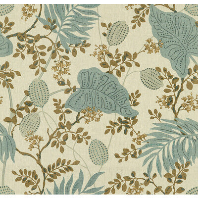 KRAVET DESIGN EMBROIDERY TROPICAL WHITE,BLUE,BROWN   - INDAGE.516.0