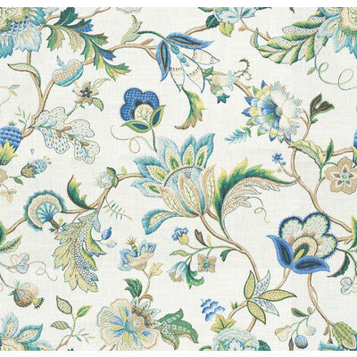 KRAVET BASICS PRINT JACOBEANS WHITE,GREEN,BLUE   - INGRID.315.0