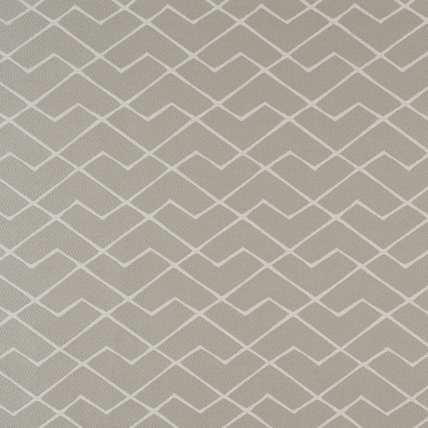 Grey fabric with a white geometric chevron lattice pattern and subtle woven texture.